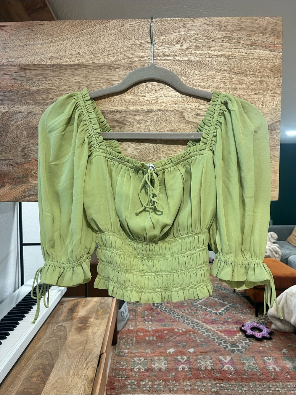 Abercrombie & Fitch Light Green Smocked Peasant Blouse